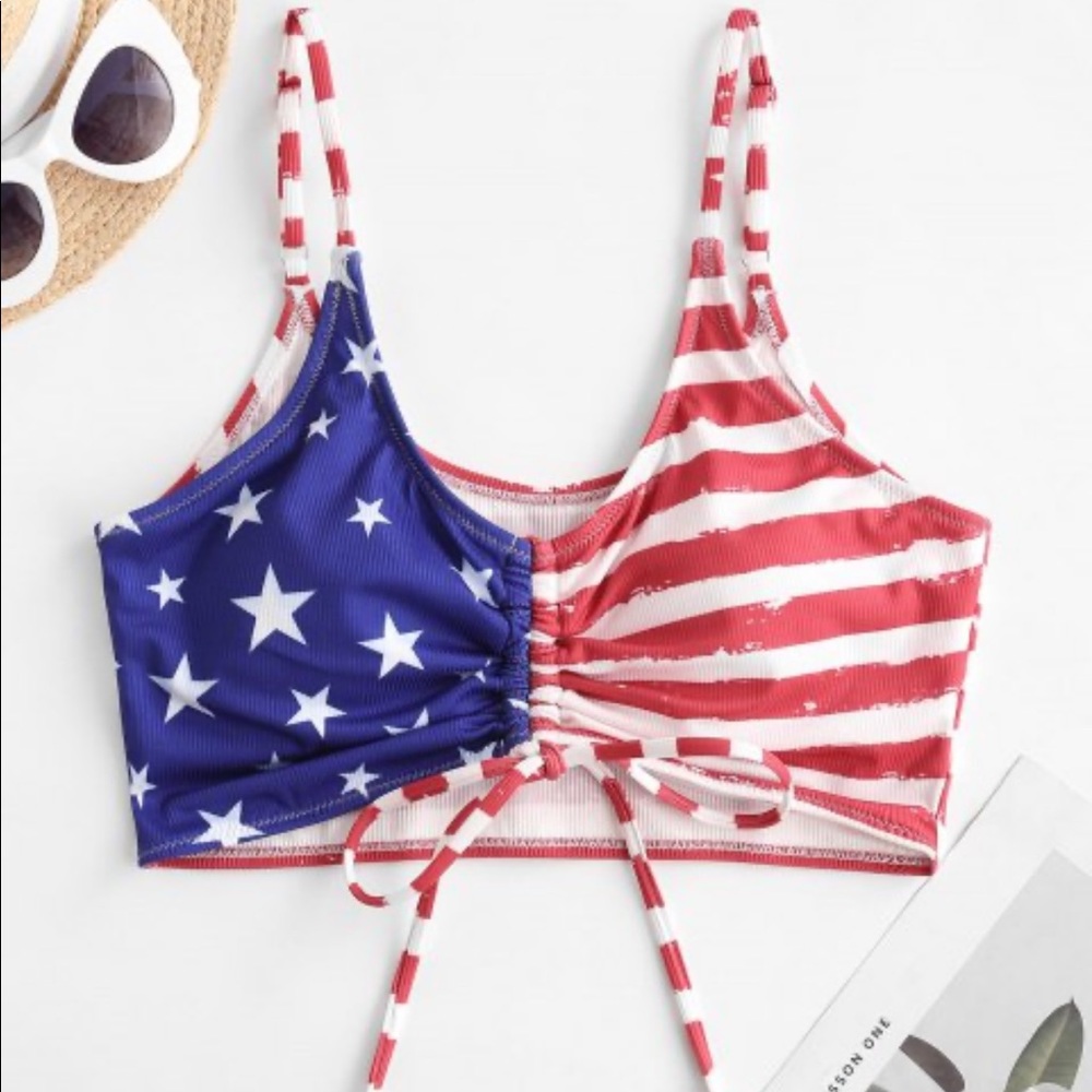 ZAFUL Patriotic American Cinched Ribbed Swim Top